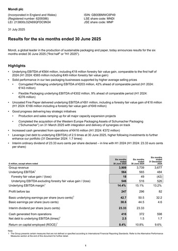 Vorschaubild Mondi
 Halbjahresbericht 2025-h1