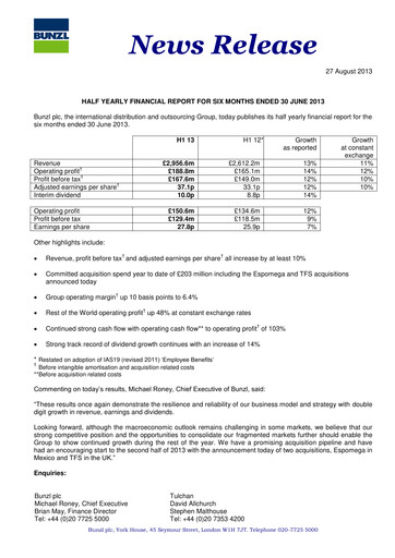 Thumbnail Bunzl Half-year Report 2013