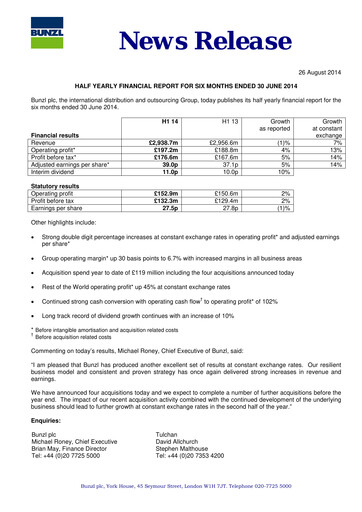 Thumbnail Bunzl Half-year Report 2014