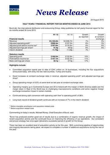 Thumbnail Bunzl Half-year Report 2015
