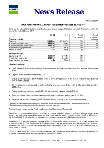 Thumbnail Bunzl Half-year Report 2017