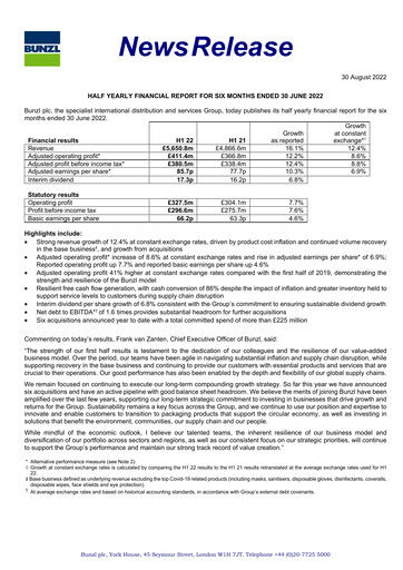 Thumbnail Bunzl Half-year Report 2022