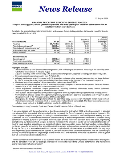 Thumbnail Bunzl Half-year Report 2024
