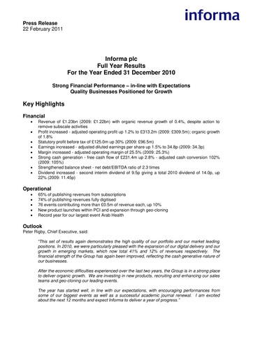 Thumbnail Informa plc Financial Report 2010