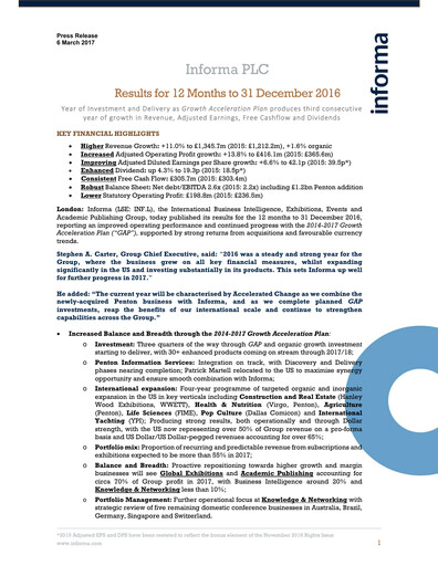 Thumbnail Informa plc Financial Report 2016