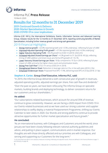 Thumbnail Informa plc Financial Report 2019