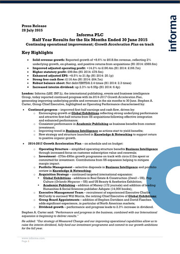 Thumbnail Informa plc Half-year Report 2015-h1
