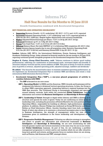 Thumbnail Informa plc Half-year Report 2018-h1