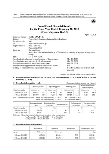 Thumbnail Toho Co. Financial Statement fy2025