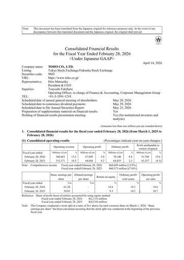 Thumbnail Toho Co. Financial Statement fy2026