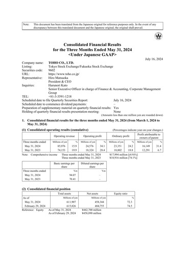 Thumbnail Toho Co. Quarterly Report 2025-q1