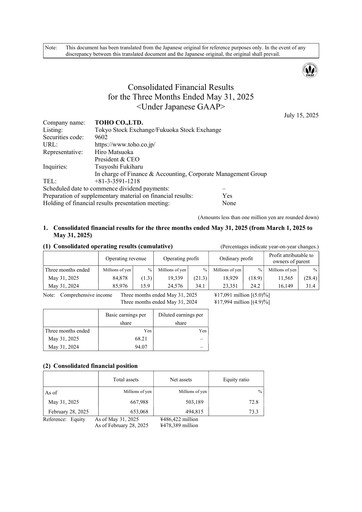 Thumbnail Toho Co. Quarterly Report 2026-q1