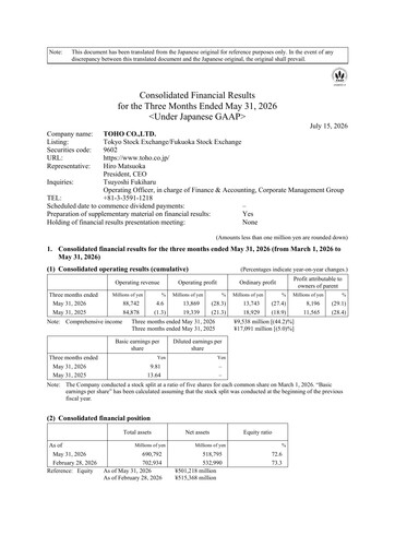 Thumbnail Toho Co. Quarterly Report 2027-q1