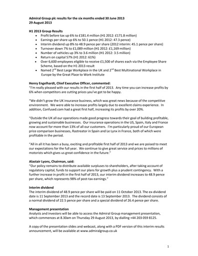 Thumbnail Admiral Group Half-year Report 2013-h1