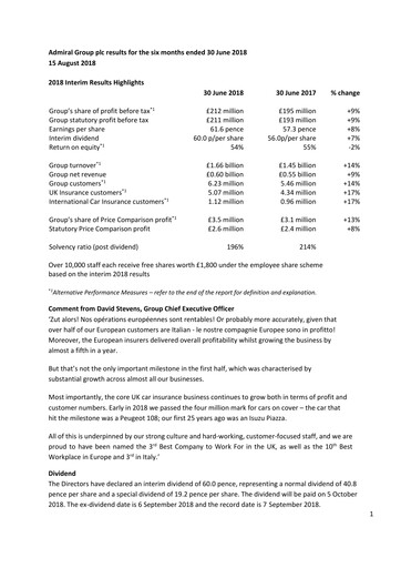 Thumbnail Admiral Group Half-year Report 2018-h1