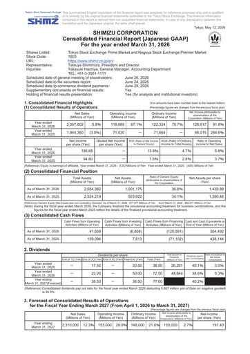 Thumbnail Shimizu Corporation Financial Statement fy2026