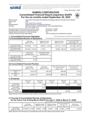 Miniature Shimizu Corporation Rapport semestriel 2026-h1