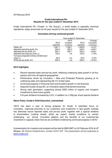 Thumbnail Croda International Financial Report 2015