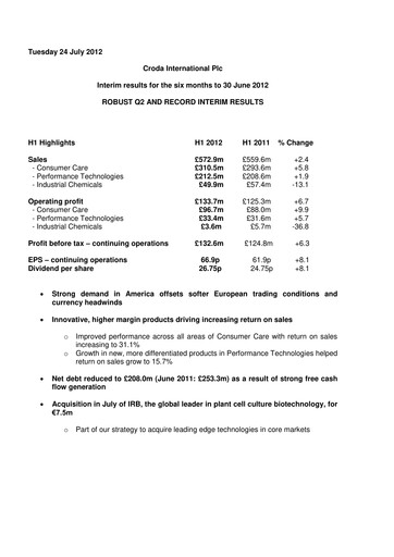 Thumbnail Croda International Half-year Report 2012-h1