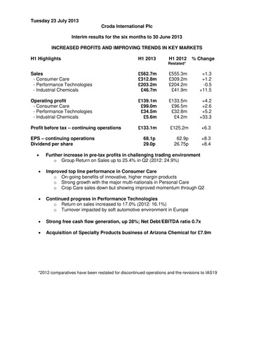 Thumbnail Croda International Half-year Report 2013-h1