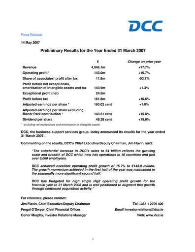 Thumbnail DCC plc Financial Report 2007
