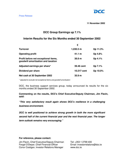 Thumbnail DCC plc Half-year Report 2003-h1