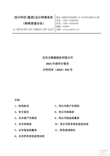 Thumbnail Wuliangye Yibin Financial Statement 2015