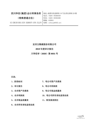 Thumbnail Wuliangye Yibin Financial Statement 2019