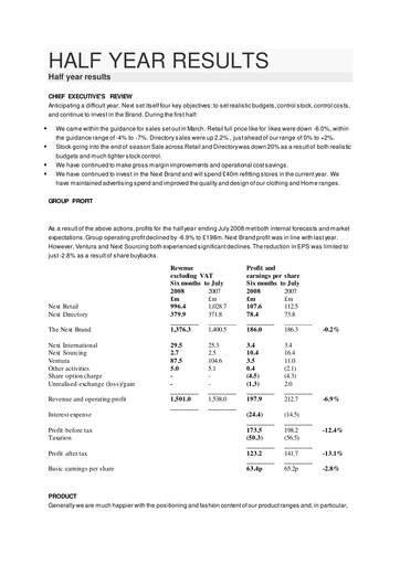 Thumbnail Next plc
 Half-year Report 2008-2009