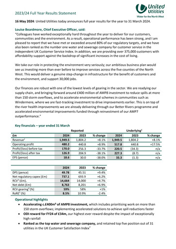 Thumbnail United Utilities Financial Report 2023-2024