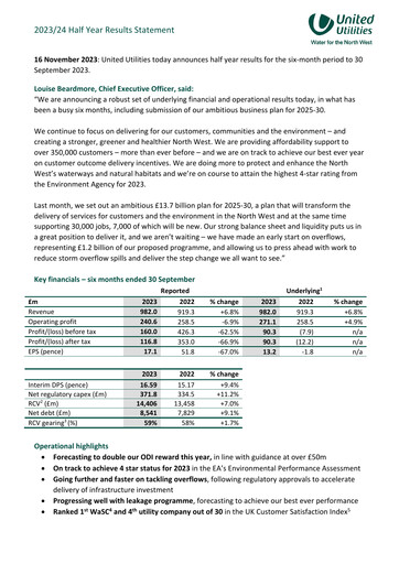 Thumbnail United Utilities Half-year Report 2023-2024