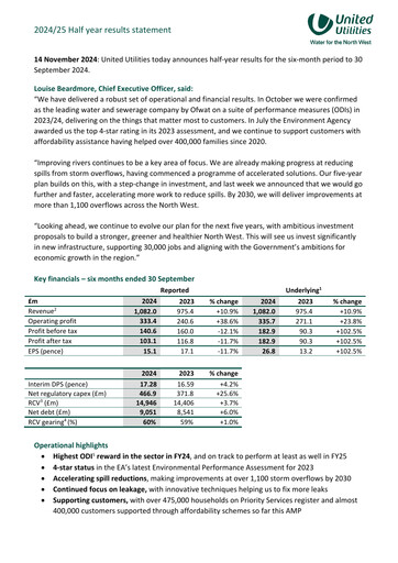 Thumbnail United Utilities Half-year Report 2024-2025