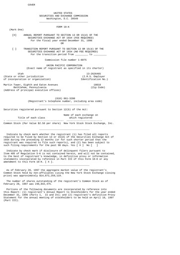 Thumbnail Union Pacific Corporation Annual Report 1996