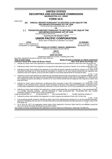 Thumbnail Union Pacific Corporation Annual Report 2017