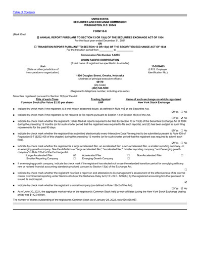 Thumbnail Union Pacific Corporation Annual Report 2021
