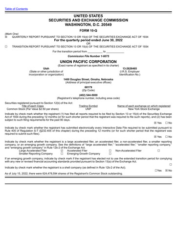 Thumbnail Union Pacific Corporation Quarterly Report 2022-q2