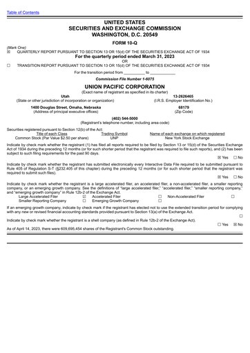 Thumbnail Union Pacific Corporation Quarterly Report 2023-q1