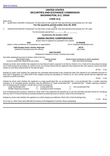 Thumbnail Union Pacific Corporation Quarterly Report 2023-q2