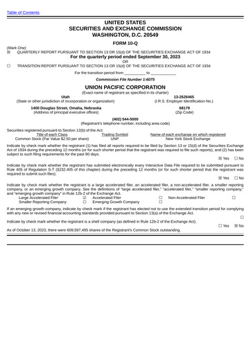 Thumbnail Union Pacific Corporation Quarterly Report 2023-q3