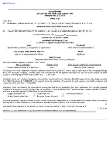 Thumbnail Union Pacific Corporation Quarterly Report 2025-q2