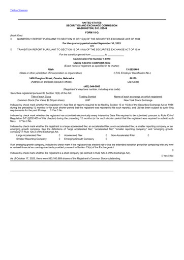 Thumbnail Union Pacific Corporation Quarterly Report 2025-q3