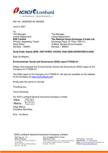 Thumbnail ICICI Lombard ESG Report fy2021