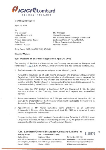 Thumbnail ICICI Lombard Financial Statement 2017-2018