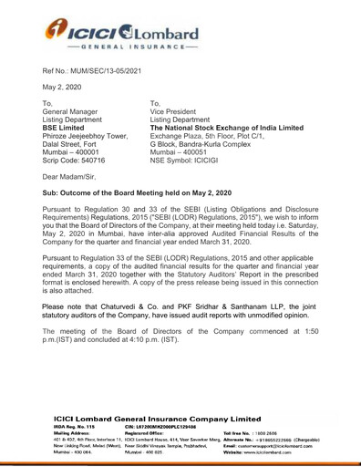 Thumbnail ICICI Lombard Financial Statement 2019-2020