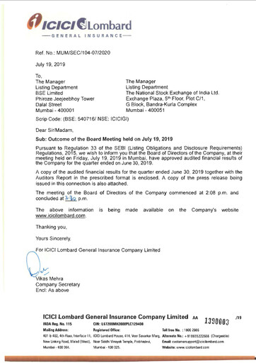 Thumbnail ICICI Lombard Quarterly Report 2019-q1