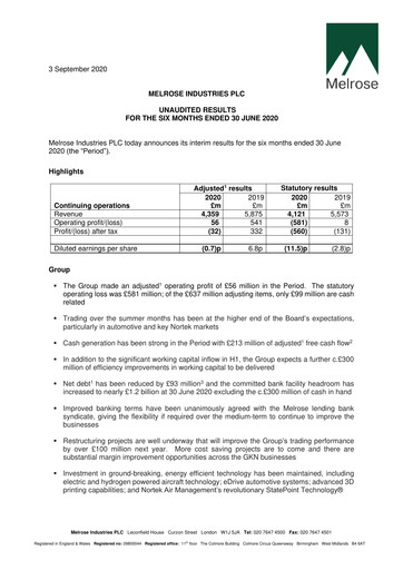 Thumbnail Melrose Industries Half-year Report 2020-h1