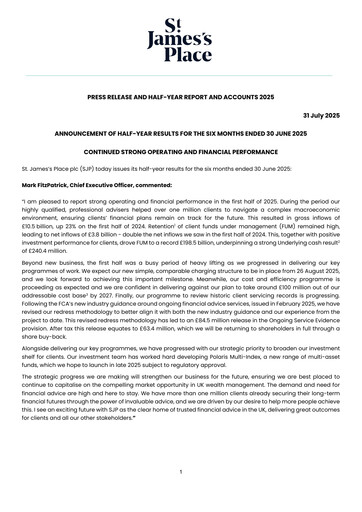 Thumbnail St. James's Place Half-year Report 2025-h1