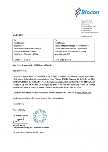 Thumbnail Biocon Quarterly Report 2019-q1