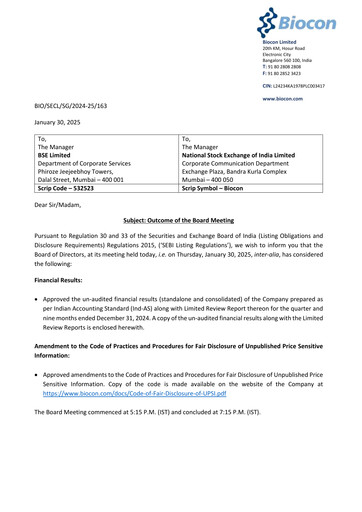 Miniature Biocon Rapport trimestriel 2024-q3