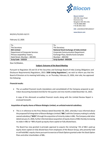 Miniature Biocon Rapport trimestriel 2025-q3